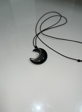 天然银曜石月亮吊坠复古黑曜石男女情侣款项链甜酷毛衣链冷淡礼物