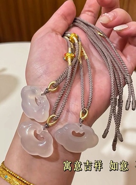 天然白玉髓祥云如意锁项链女新中式玛瑙宝宝平安锁吊坠玉石锁骨链