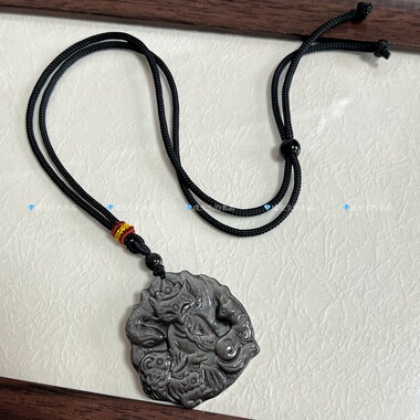 天然银曜石五仙九尾狐吊坠狐狸黑曜石狐牌挂坠新中式情侣项链礼物