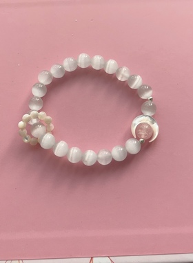 白猫眼石手链清冷风水冰月手串天然白贝母月牙手链女款饰品礼物