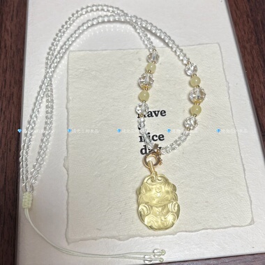 天然黄水晶狐狸吊坠九尾狐水晶项链狐牌毛衣链礼物学生桃花万能链