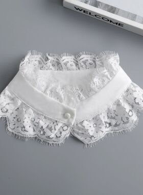 轻温柔黑色蕾丝小单领假领子秋冬叠穿荷叶花边立领脖颈配饰假衣领