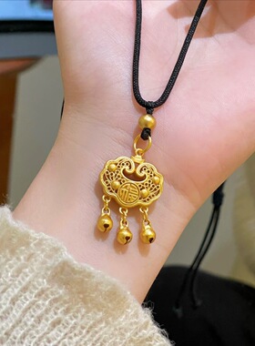 越南沙金福气如意锁项链镂空福袋福字饰品女可调节项链吊坠毛衣链