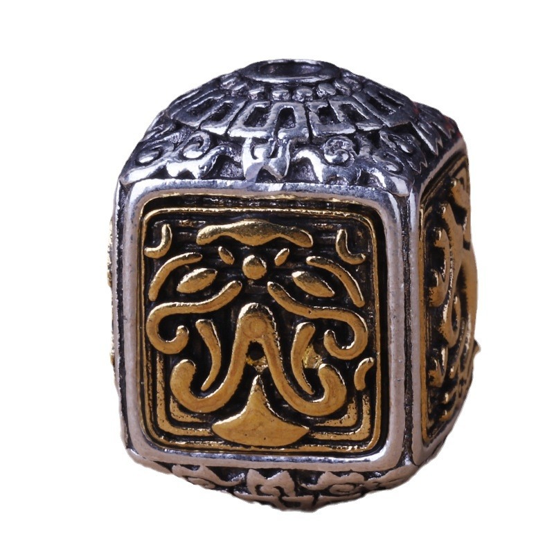 藏银双色六字佛珠点钻穿孔喜字哑金文玩手串法器散珠圆珠饰品配件 - 图3