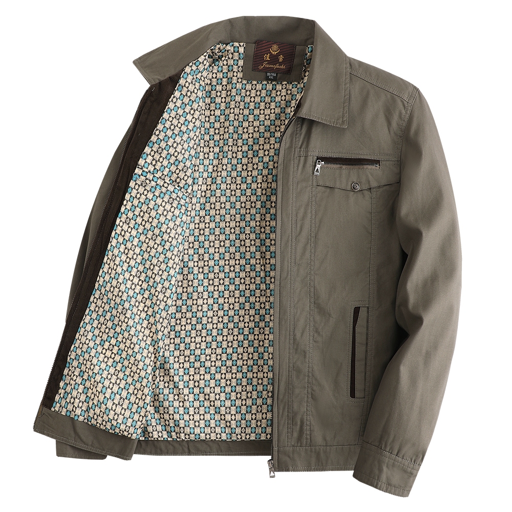 春秋宽松纯棉男夹克中年翻领全棉外套男士40-50岁老人上衣休闲男,淘宝优惠券,粉丝福利购,淘宝优惠卷