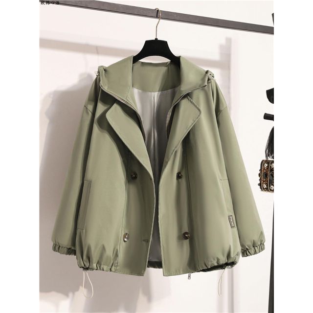 High-end black hooded shoulder jacket for women 2025 early spring large size fat mm workwear style short jacket