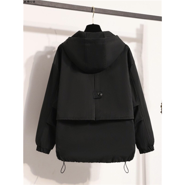 High-end black hooded shoulder jacket for women 2025 early spring large size fat mm workwear style short jacket
