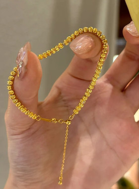 爱茹纯银S925老钱风猫眼豆豆手链女黄金色车花珠女显白转运珠手串