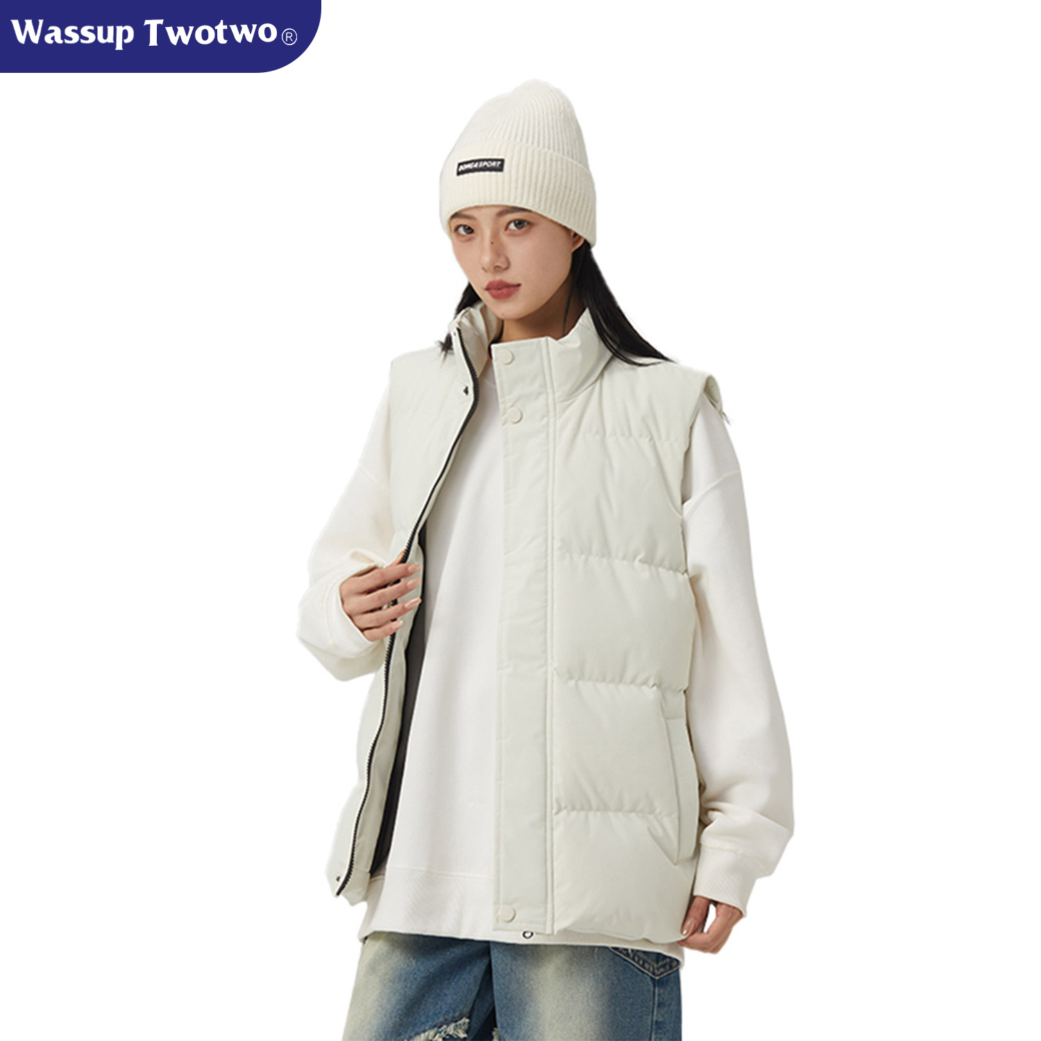 WASSUP TWO TWO潮牌经典羽绒马甲男女同款冬季保暖石墨烯外穿外套 - 图0