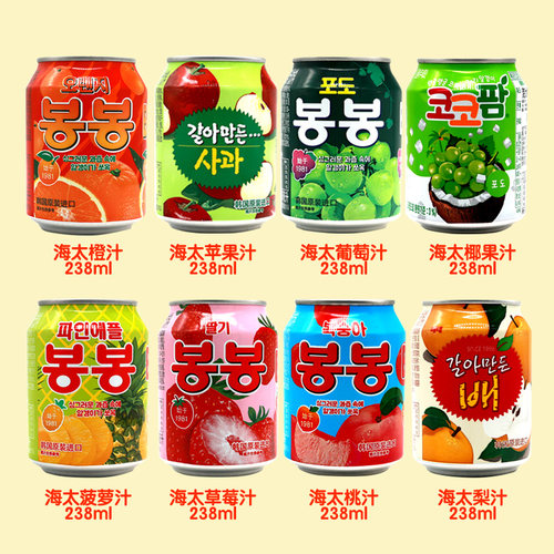 韩国进口海太果肉果汁饮料葡萄草莓苹果网红饮料整箱礼盒装10口味 - 图0