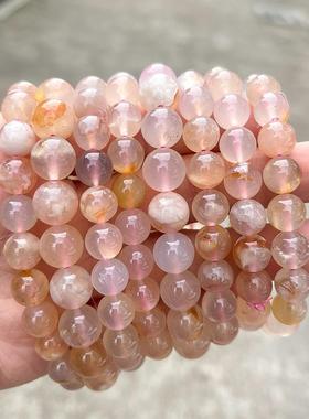 晶德珠宝 3A天然樱花玛瑙圆珠手串女飘花玛瑙手链直播首饰品