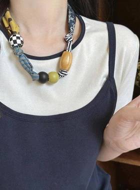 时髦设计感趣味拼接可调节项链女小众设计锁骨链多层缠绕手链配饰
