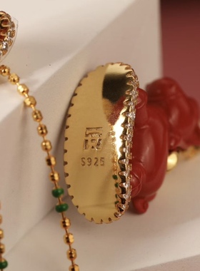 灵丹真朱砂一生安欢乐时光-马朱砂项链S925银镶嵌本命年生日礼物