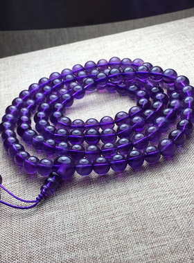 乌拉圭天然紫水晶手链108颗佛珠