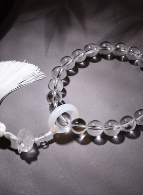 天然白水晶手持念珠单圈圆珠全净体男士女款21颗手串把玩东海水晶