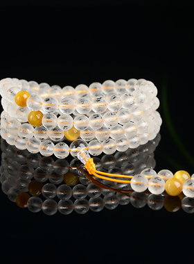 天然白水晶六字真言手链