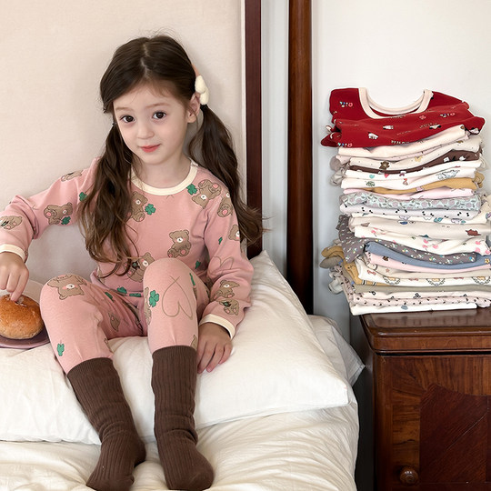 Children's Class A 280g Wool Pulling Floor Winter Home Suit Boys and Girls Boneless Pajamas Set Baby Autumn Clothes Autumn Pants