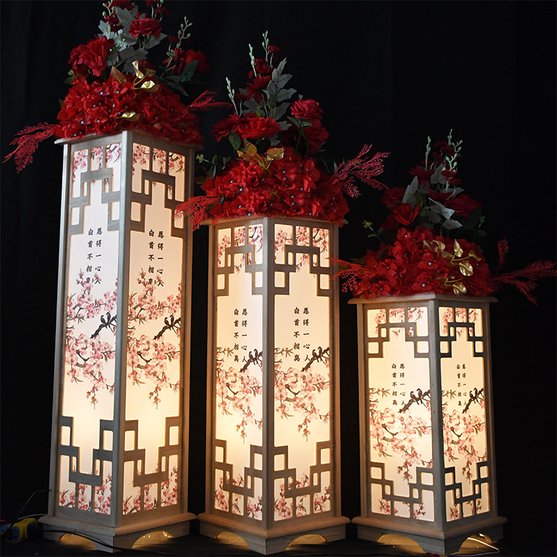 新款中式婚庆宫灯路引原木梅花方柱婚礼舞台T台现场布置道具摆件1,淘宝优惠券,粉丝福利购,淘宝优惠卷