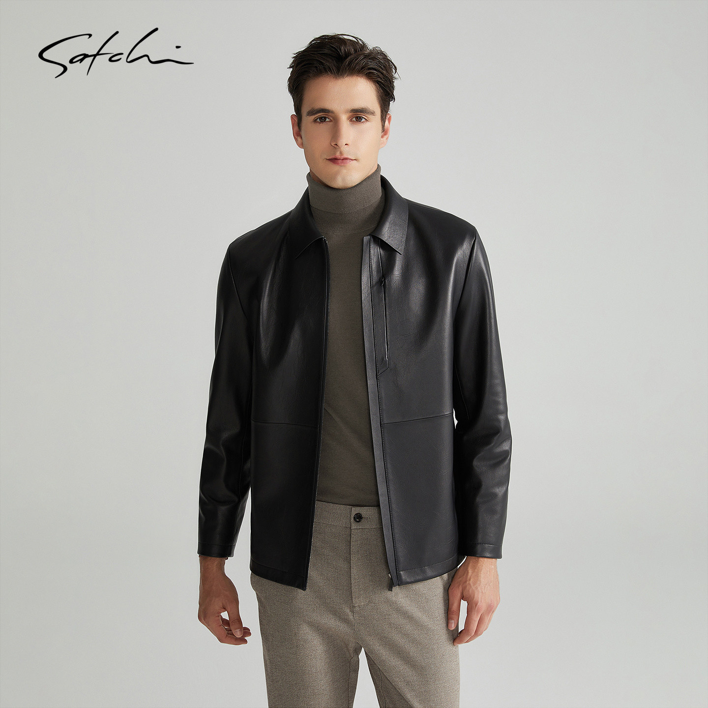 [可拆卸鹅绒内胆]SATCHI沙驰男装男士真皮皮衣夹克羽绒外套冬季厚,淘宝优惠券,粉丝福利购,淘宝优惠卷