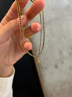 XYDZ小红书爆款复古黑金方糖项链精致小巧粉钻链条轻奢古巴锁骨链