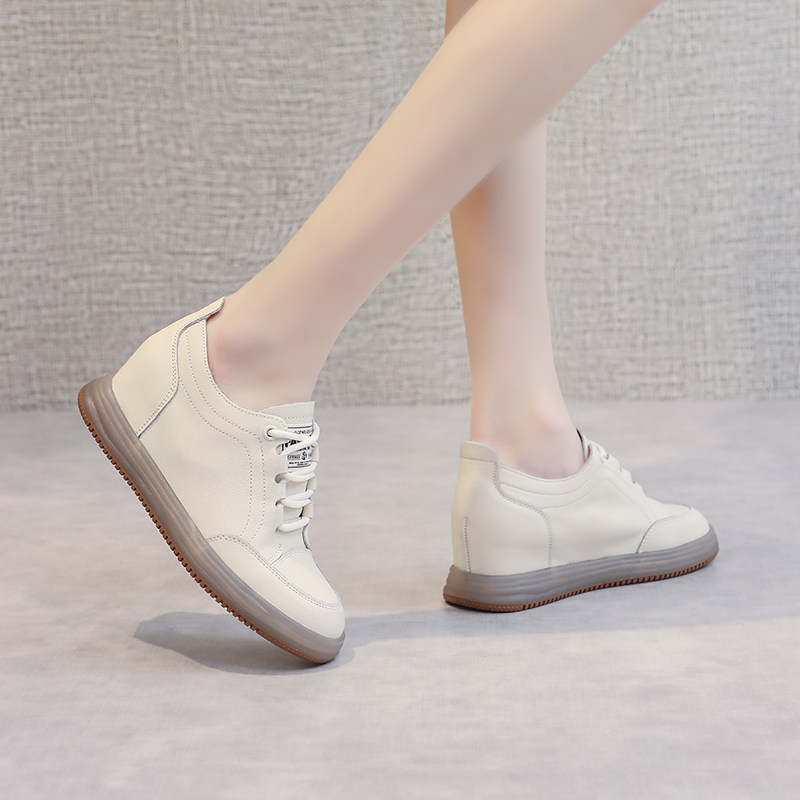 内增高女鞋2025春季新款系带软皮软底休闲单鞋真皮舒适坡跟小白鞋,淘宝优惠券,粉丝福利购,淘宝优惠卷