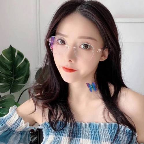 抖音小红书新款无框近视眼镜女配度数钻石切边防蓝光眼镜框架潮 - 图0