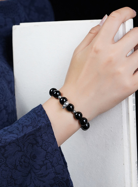 黑曜石手链纯银十二生肖手串