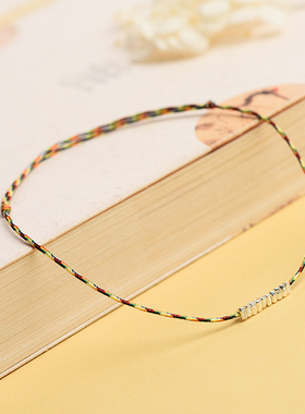 端午节五彩绳碎银手串天然朱砂纯银手链男女情侣款儿童转运珠手绳