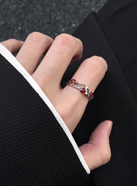 红月光镂空戒指男女小众设计