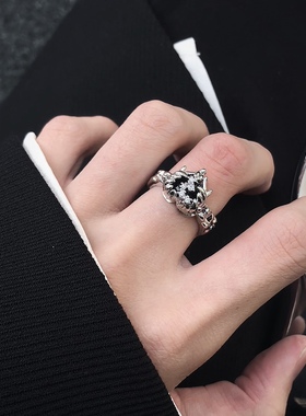 熔岩爱心黑月光戒指男女小众设计