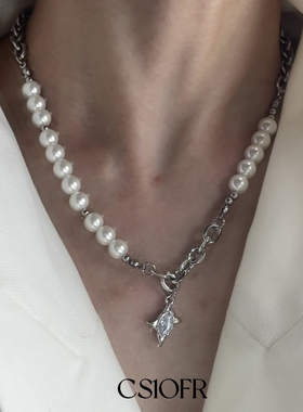 CS1OFR冰裂珍珠项链男女小众设计轻奢气质可调节锁骨链饰品