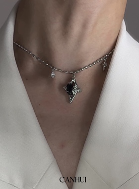 男女黑月光四芒星项链小众可调节