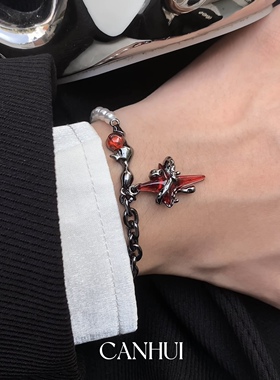 男女小众红月光四芒星珍珠手链