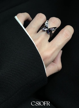 暗黑风紫月光蝴蝶男女戒指小众