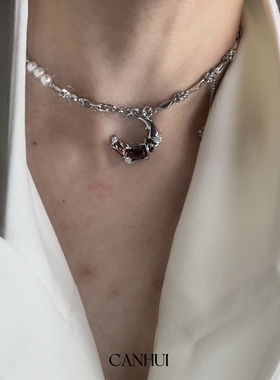 男女红月光项链可调节小众设计