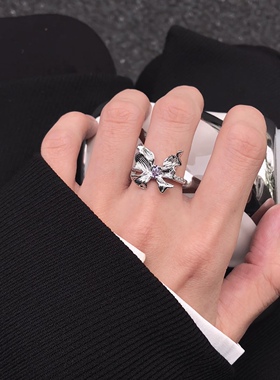 紫月光蝴蝶锆石戒指男女小众设计