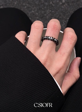 环形暗黑白月光男女戒指