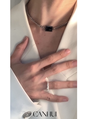 CANHUI嘻哈钛钢简约黑钻锁骨链小众设计感百搭ins风项链男女饰品