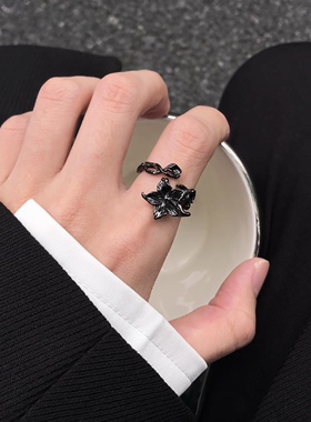 暗黑风花朵戒指男女小众设计