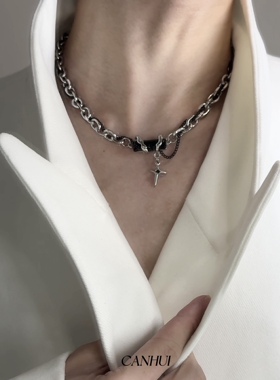 暗黑风星体缠绕黑钻项链小众男女