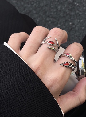 不规则红月光戒指男女小众设计