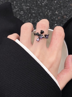 暗黑风紫月光花朵戒指男女小众