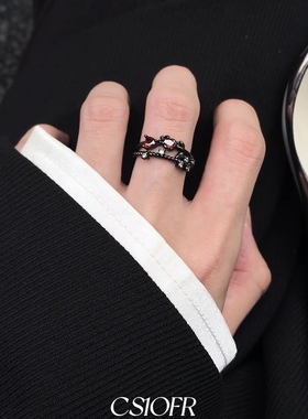 暗黑红月光无性别男女戒指小众