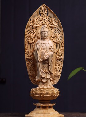 木雕西方三圣佛站像家居供奉摆件