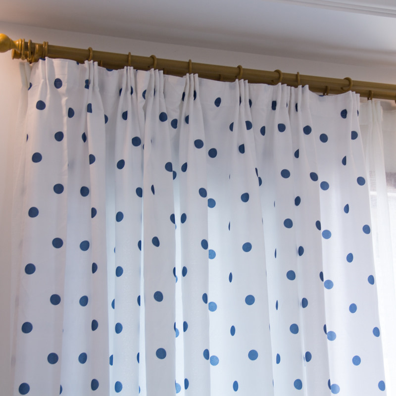 【圆点】点睛清爽蓝色波点白色窗帘儿童房书房客厅清新简约现代窗,淘宝优惠券,粉丝福利购,淘宝优惠卷