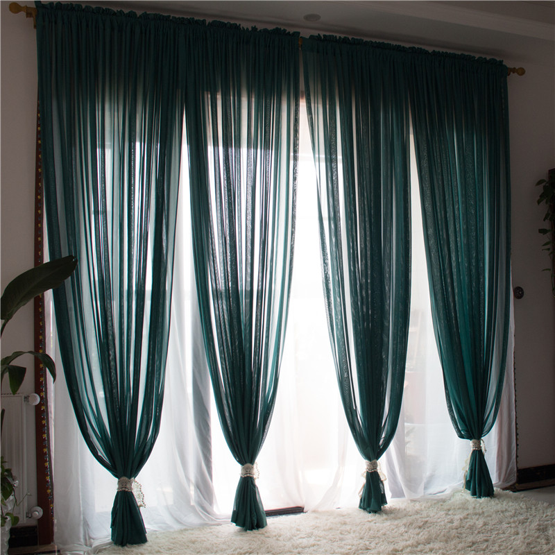 【绿藻】 点睛高档墨绿色轻奢ins风加厚雪纺半遮光不透人客厅窗纱,淘宝优惠券,粉丝福利购,淘宝优惠卷