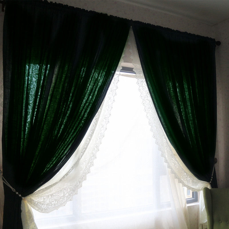 【墨绿】点睛专业定制做 美式乡村复古 纯色拼接棉麻亚麻环保窗帘,淘宝优惠券,粉丝福利购,淘宝优惠卷