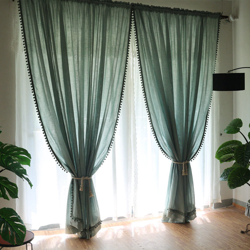 【薄荷】点睛新中式简约美式蓝绿色日系清新唯美不透人棉麻窗纱,淘宝优惠券,粉丝福利购,淘宝优惠卷