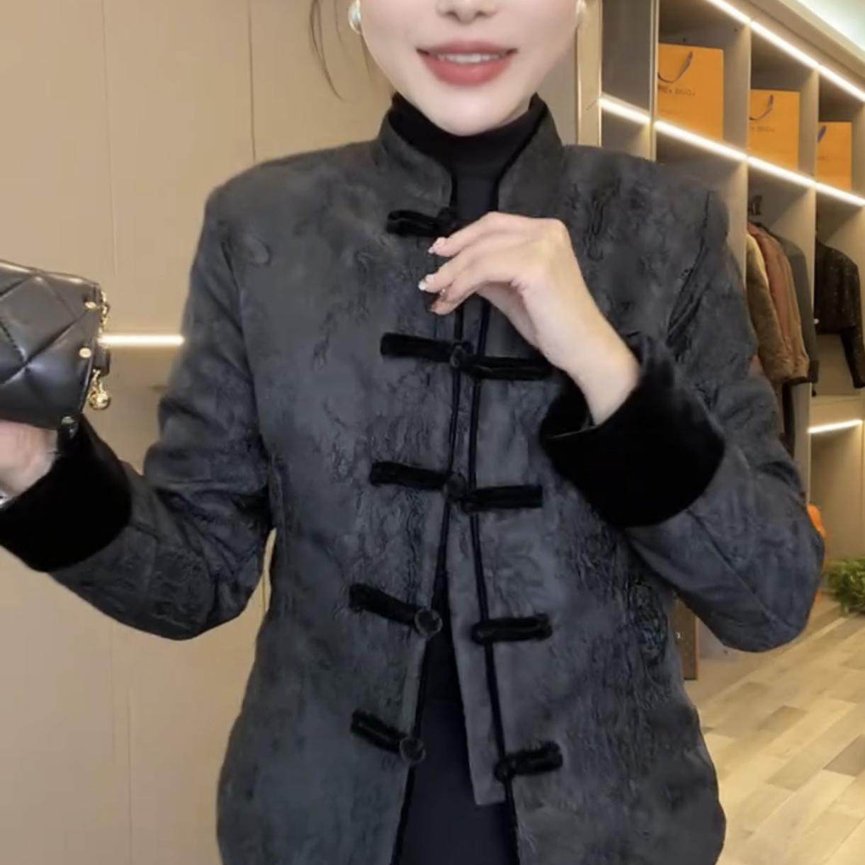 2024秋冬爆款新中式提花棉服女国风重工盘扣显瘦加棉外套百搭皮裤,淘宝优惠券,粉丝福利购,淘宝优惠卷