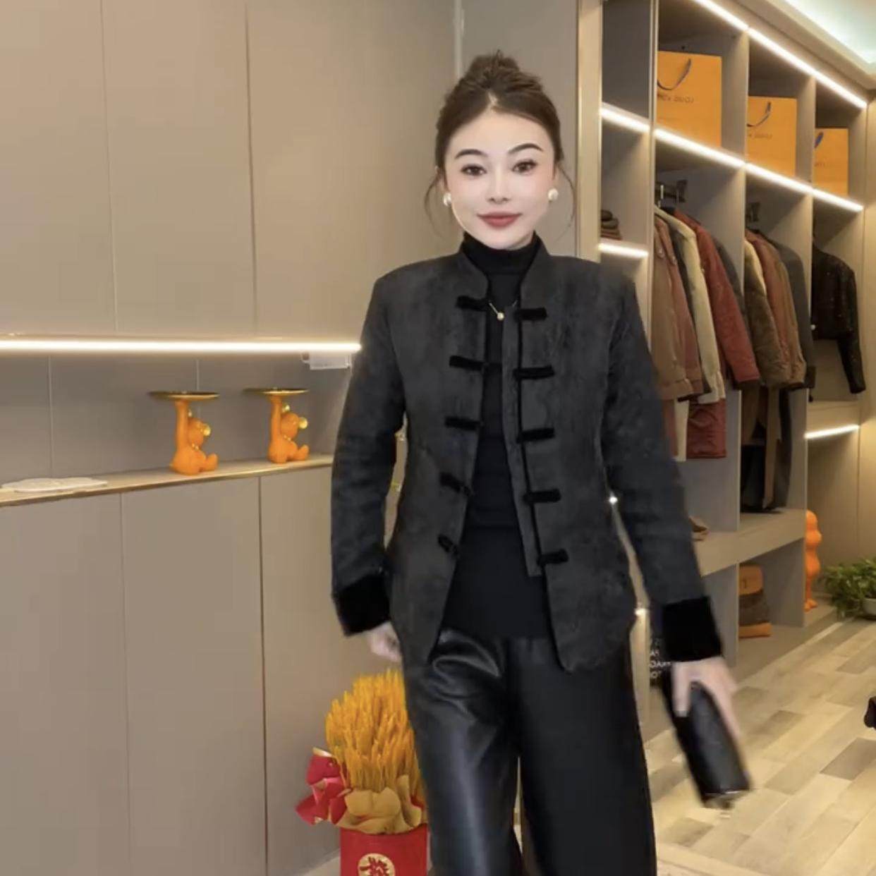 2024秋冬爆款新中式提花棉服女国风重工盘扣显瘦加棉外套百搭皮裤,淘宝优惠券,粉丝福利购,淘宝优惠卷